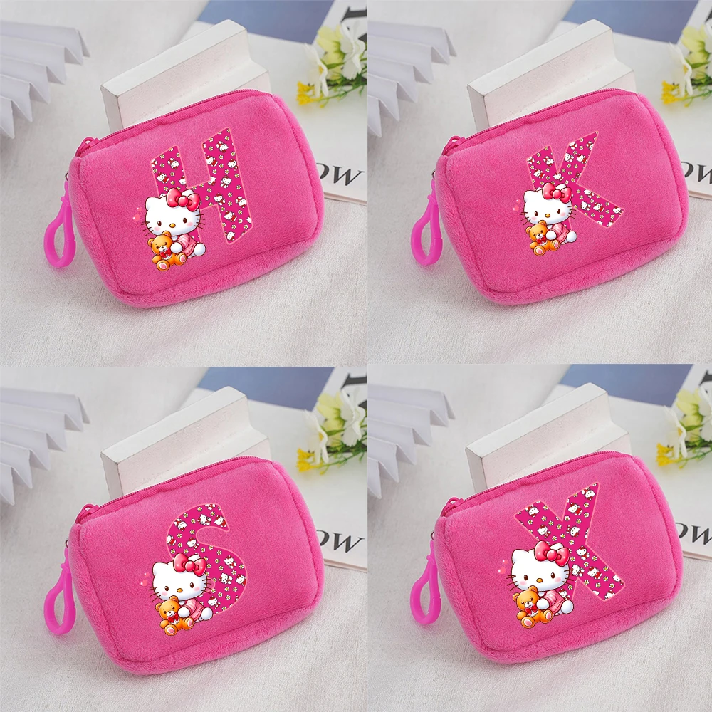 

Hello Kitty Girls Plush Coin Purse Letter A-Z Canvas Storage Bag Key Case Handbag Cartoon Anime Kids Birthday Cute Gifts