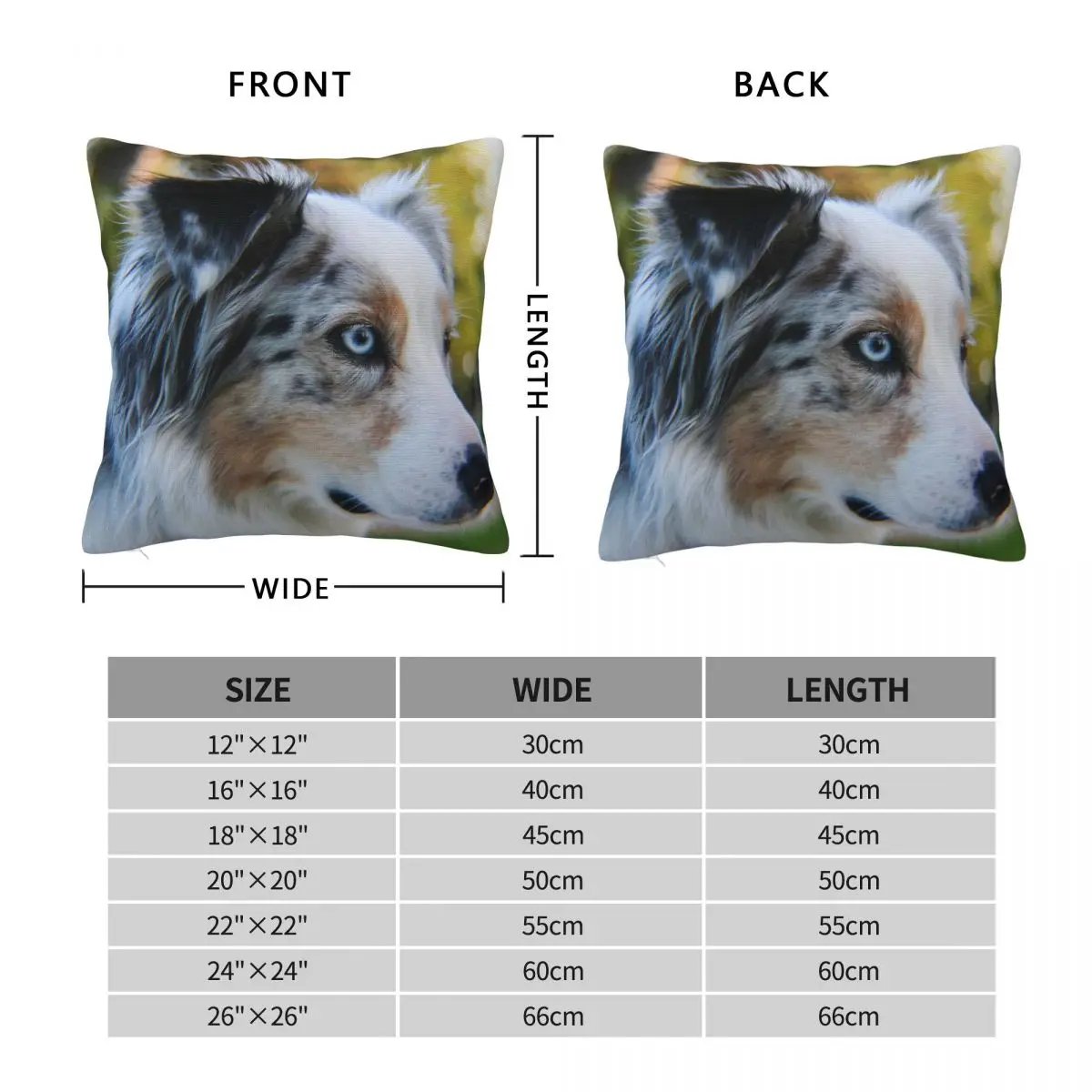 Australian Shepherd Blue Merle Square Pillowcase Polyester Linen Velvet Creative Zip Decorative Pillow Case Bed Cushion Cover