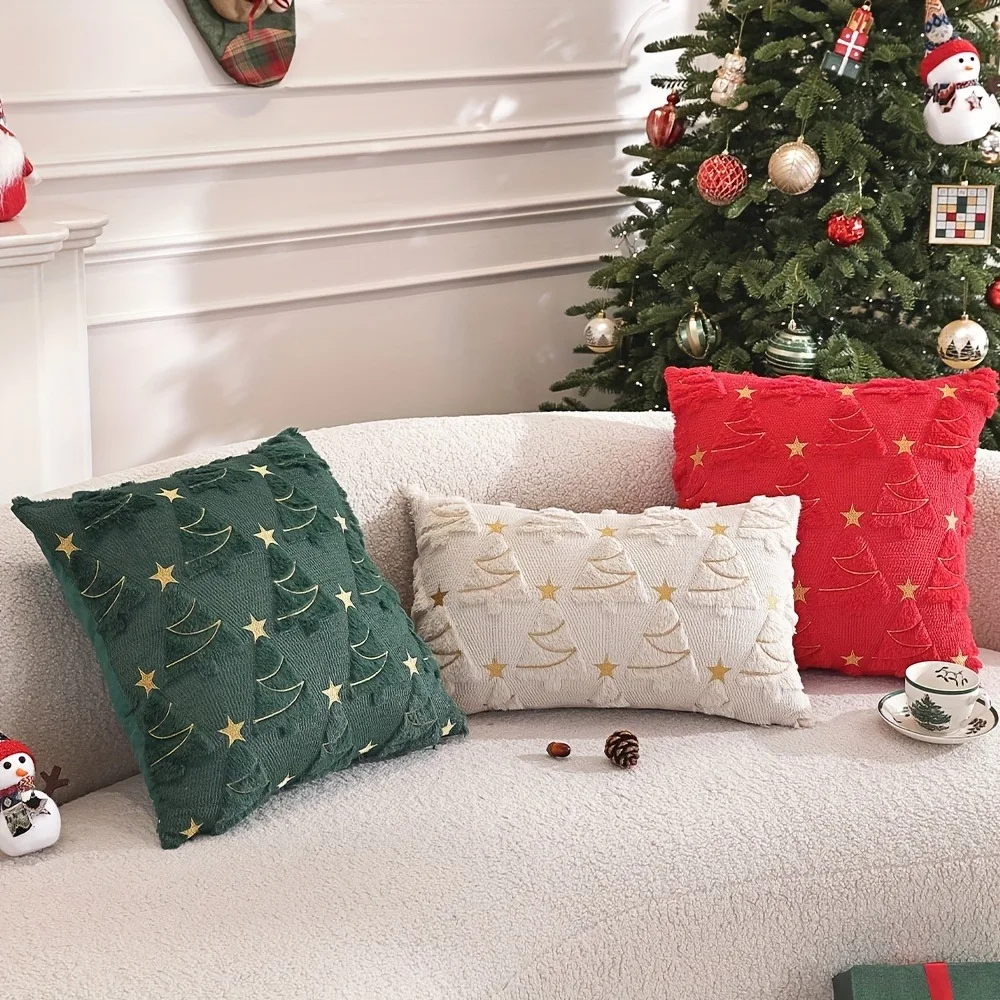 Christmas Tree 18x18 Throw Pillow Covers Soft Fluffy Pillowcases for Home Decorative Boho Pillow Covers for Couch Bedroom 45x45
