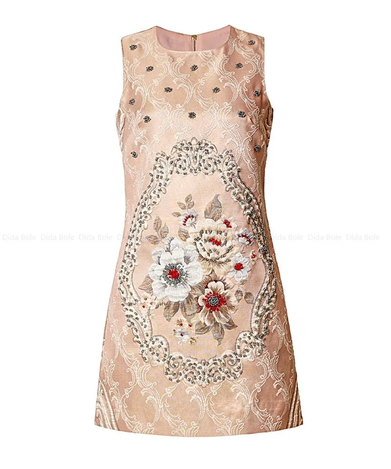 

New Ladies Runway Summer High Quality Fashion Party Beading Sexy Slim Fit Round Neck Sleeveless Chic Gorgeous Pretty Mini Dress