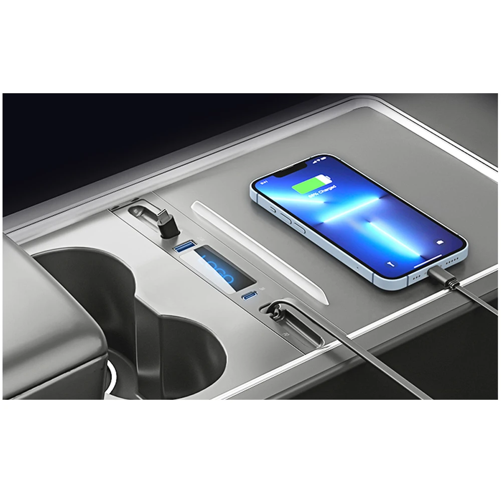 Tesla USB Hub, ricarica rapida con adattatore per cavo per Tesla Model 3 Model Y 2021 2022 2023 Docking Station della Console centrale forTesla