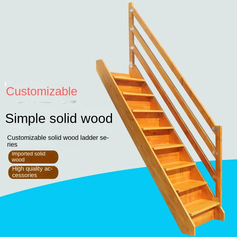 Home Indoor and Outdoor Solid Wood Loft Stairs Straight Ladder with Armrest Wooden Ladder