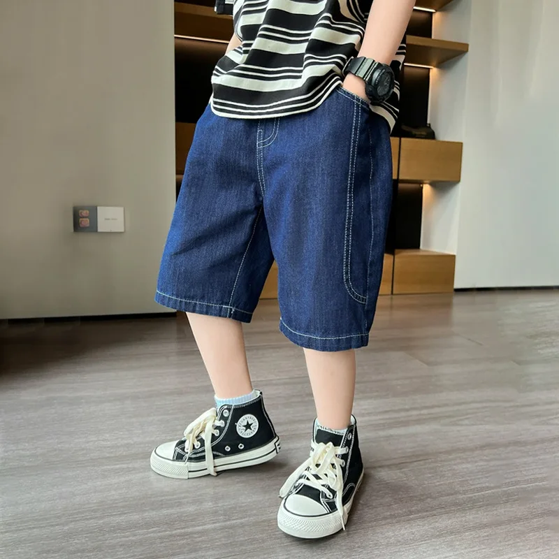 OLEKID Summer 4-14Yrs Kids Boys Shorts Cotton Sticker Young Teenagers Boys Denim Shorts Thin Casual Children Boys Sports Shorts