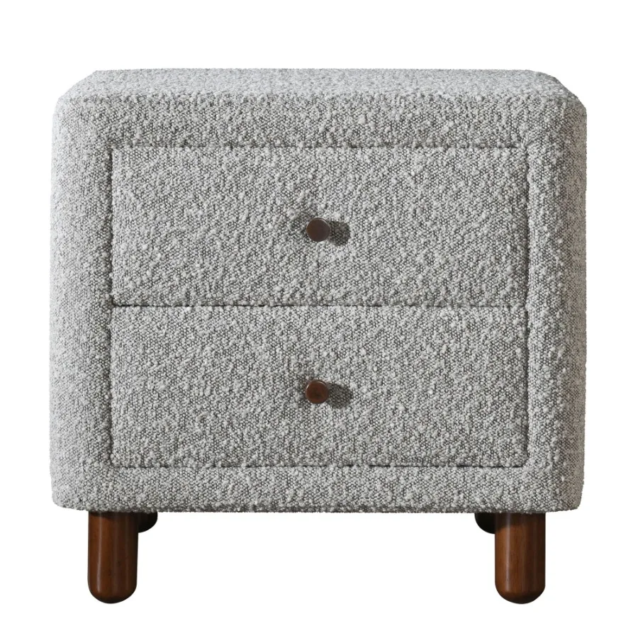 Grey Boucle 2-Drawer Upholstered Nightstand