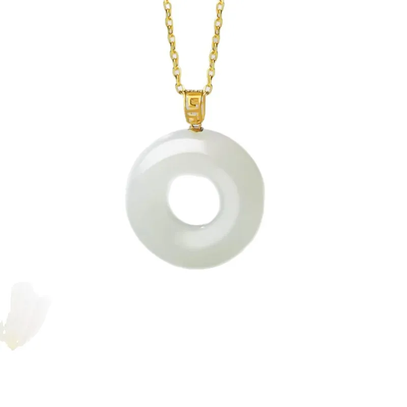 Natural Hetian Jade Safety Buckle Pendant Necklace with Real Gold Clasp – Ideal Birthday Gift for Mom, Girlfriend