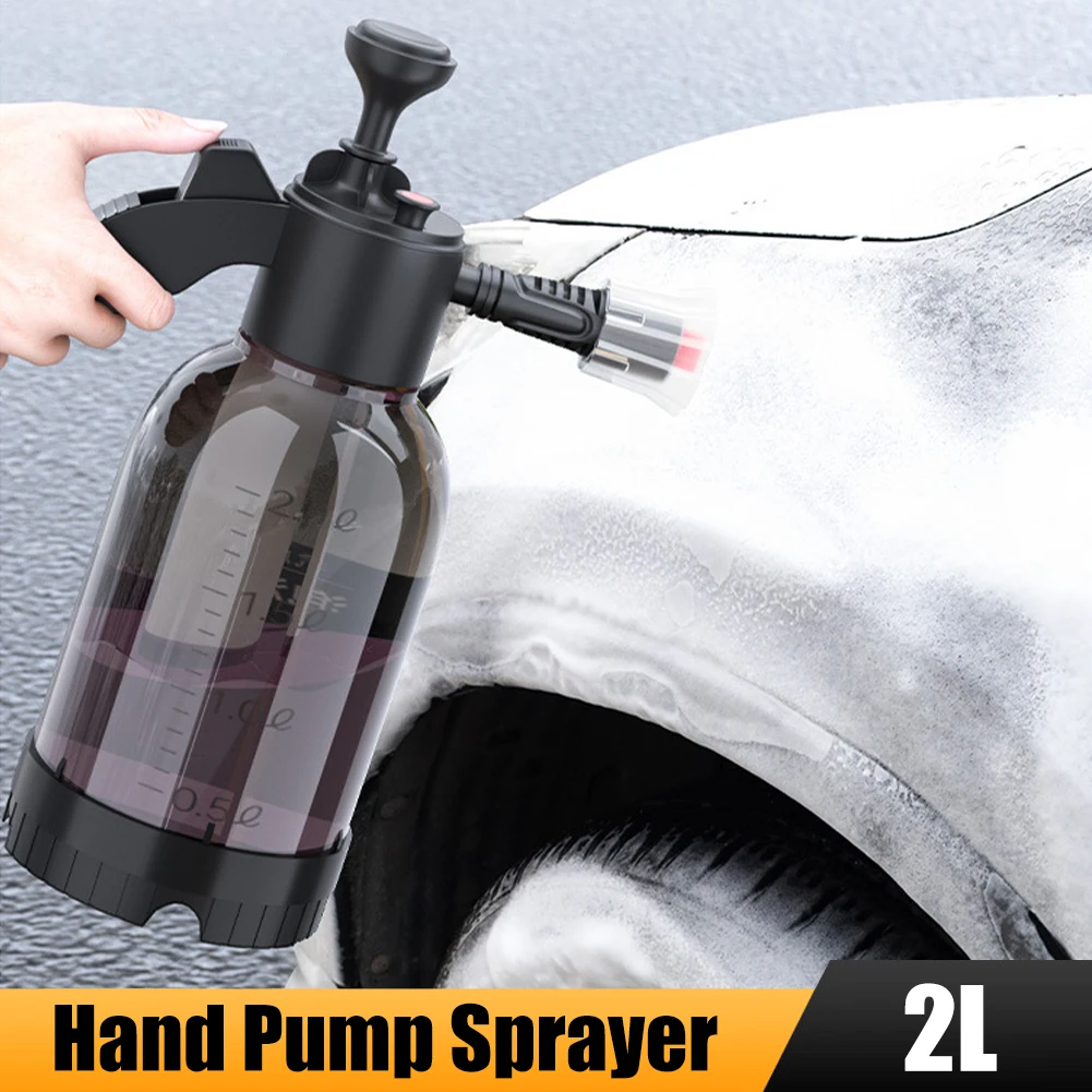 2L Hand Pump Foam Sprayer with 2 Nozzles Pneumatic Foaming Cannon Hand Pressurized Creamy Foam Car Wash Sprayer Window Cleaning