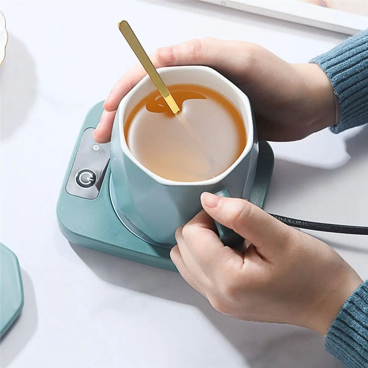 [Promotions]Mug Heater Coffee Mug Cup Warmer Milk Tea Water Heating Pad Cup Heater Warm Mat Constant Temperature Coaster EU Plug