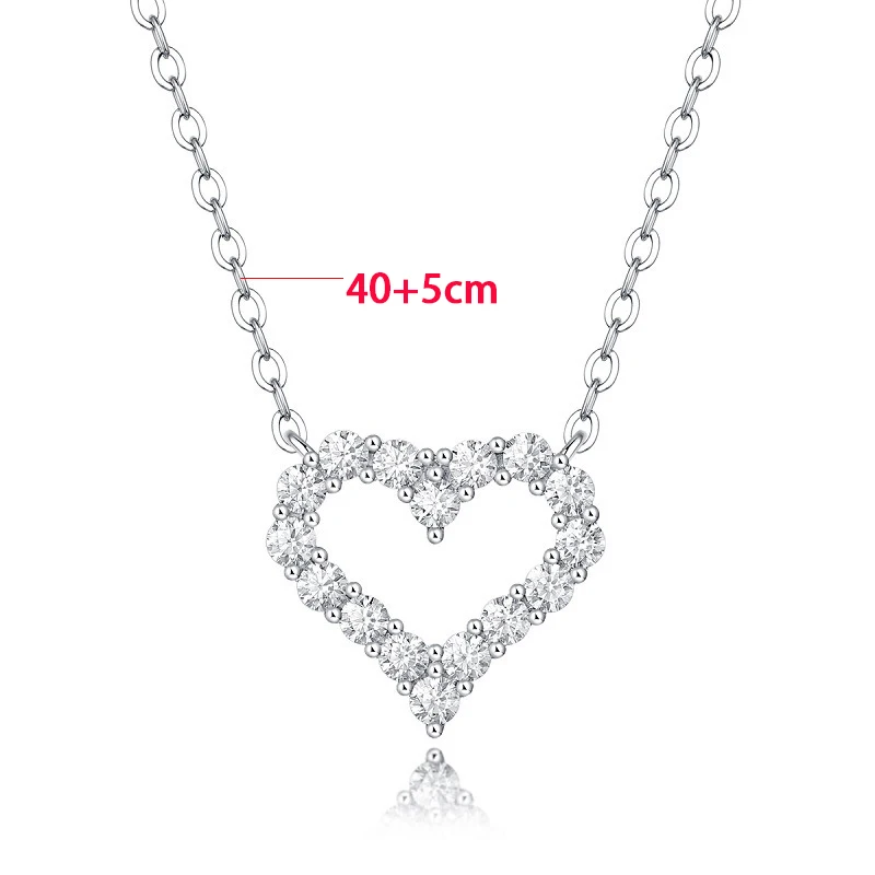 TFGLBU Trendy Pass Test 2CTTW Moissanite Heart Necklace Set for Women Shine Wedding Pendant Gift S925 Sterling Silver Jewelry