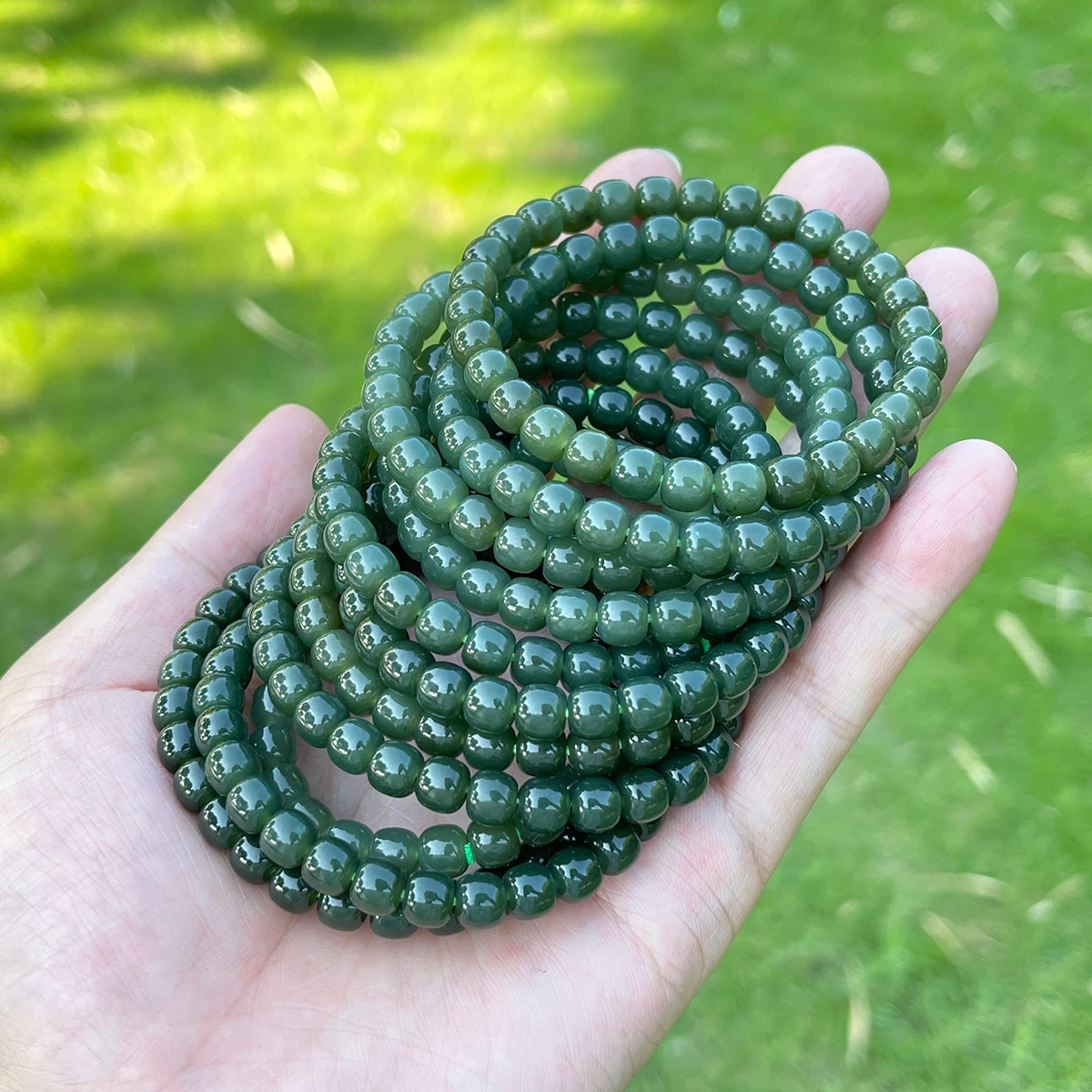 10mm 12mm Natürliches Hetian Nephrit-Jade-Armband mit runden Perlen, dehnbarer Edelsteinschmuck für Damen und Herren, Herz-Chakra-Harmonie-Geschenk – Detail 35