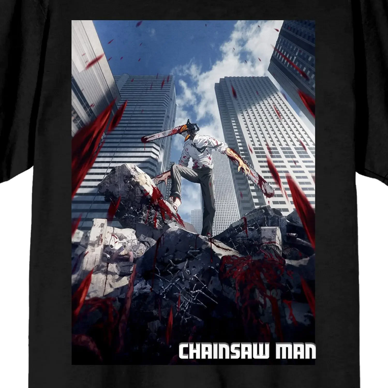 Bioworld Chainsaw Man Bloody Buildings Crew Neck Short Sleeve Black Men's T-Shirt