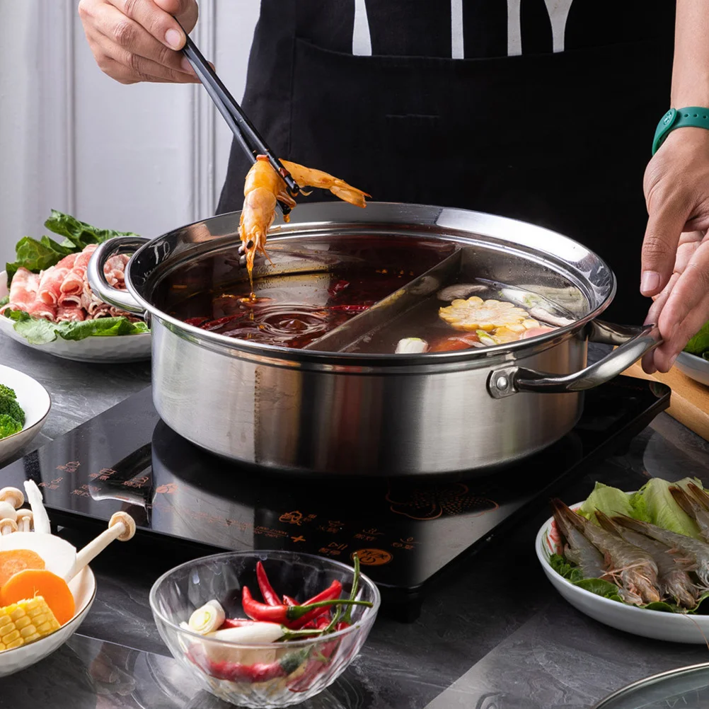 

1Pcs Stainless Steel Hot Pot Dual Flavor Divider Induction Cooker Gas Stove Household Kitchenware Cookware Anti-Scalding