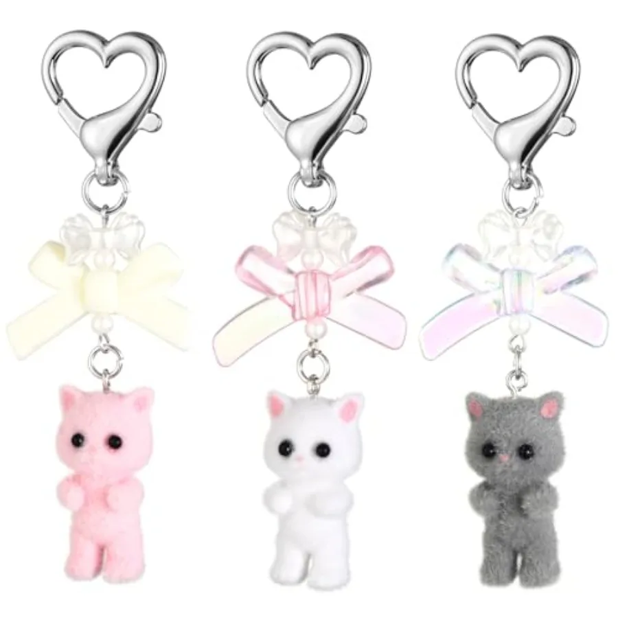 

3 Pcs Cute Cat Keychain Fuzzy Cat Keychain Aesthetic Keychain Matching Cat Keychains Delicate Kitty Keychains Dr Y2K Heart Bow