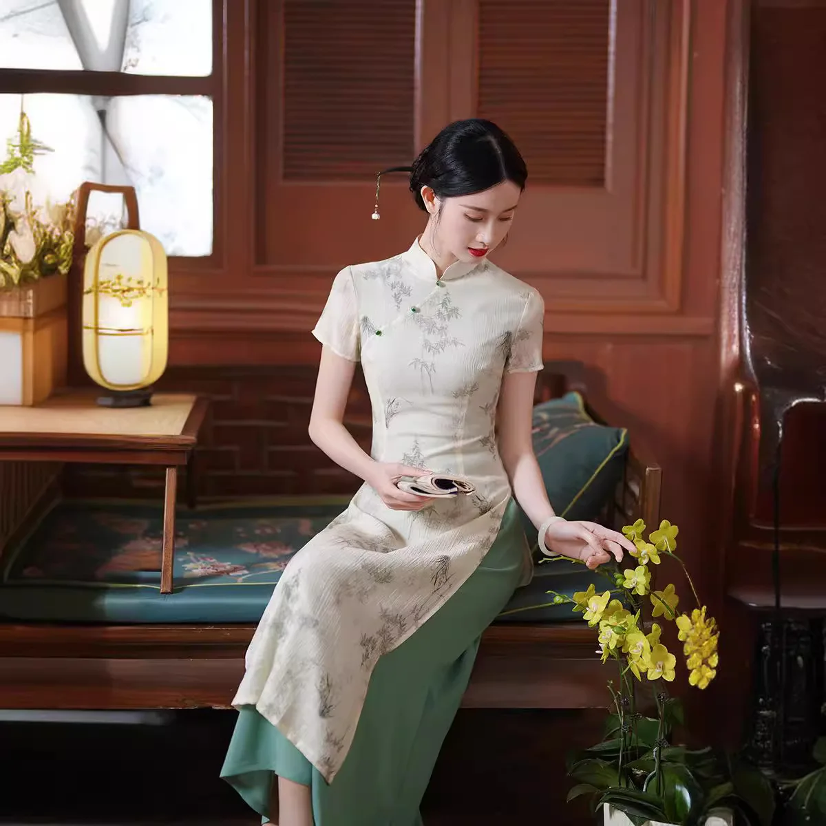 

Улучшенные платья Ao Dai Qipao с воротником-стойкой, лето 2023, весна, новые платья Qipao в китайском стиле, Cheongsams трапециевидной формы с разрезом