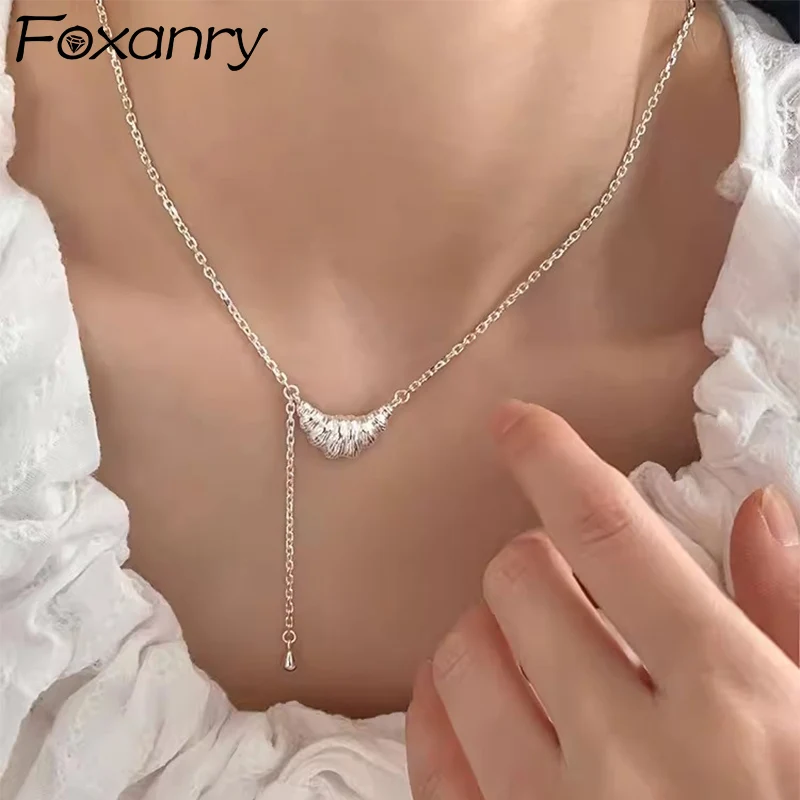 Foxanry Croissant Pendant Necklaces For Women Girls Creative Design Simple Trendy Clavicle Chain Birthday Jewelry Accessories