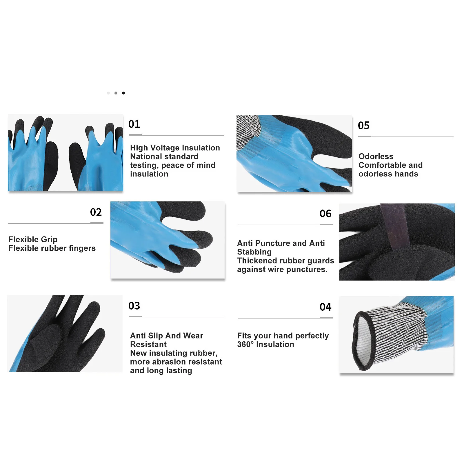 Elektrisch geïsoleerde rubberen handschoenen Isolatiewerkhandschoenen 1000 V Spanningsbestendig 360 °   Elektrisch geïsoleerde handschoenen voor elektricien