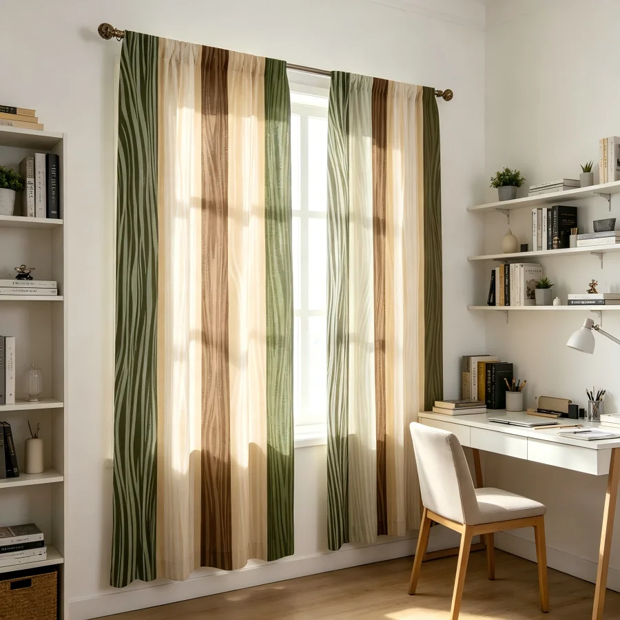 2PCS Digital Print  Curtain, Vertical Stripes Wood Grain, Aesthetic Room Decor  Curtain for Apartment Dorm Bedroom