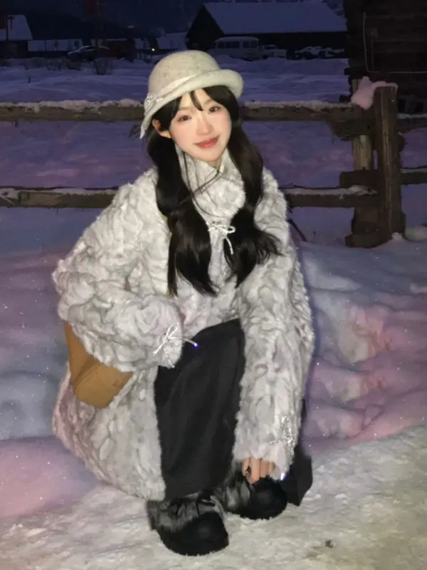 

Retro Small Size Super Beautiful Eco-Friendly Fur Coat Gentle Faionable ort Coat 2025 Winter Warm Color Youth Outdo...