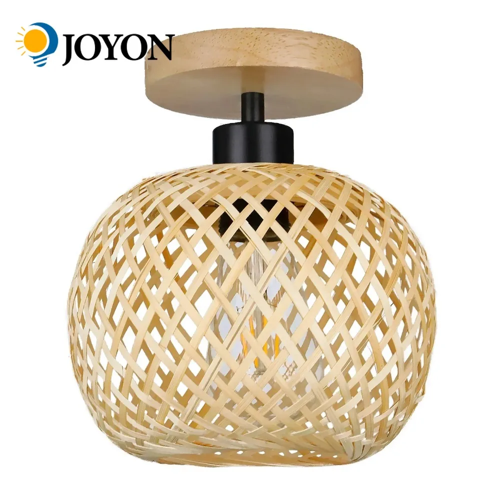 

JOYON Ретро бамбуковый тканый потолочный светильник, светодиодный деревянный светильник, декоративный светильник для коридора, гостиной, спальни, кабинета E27