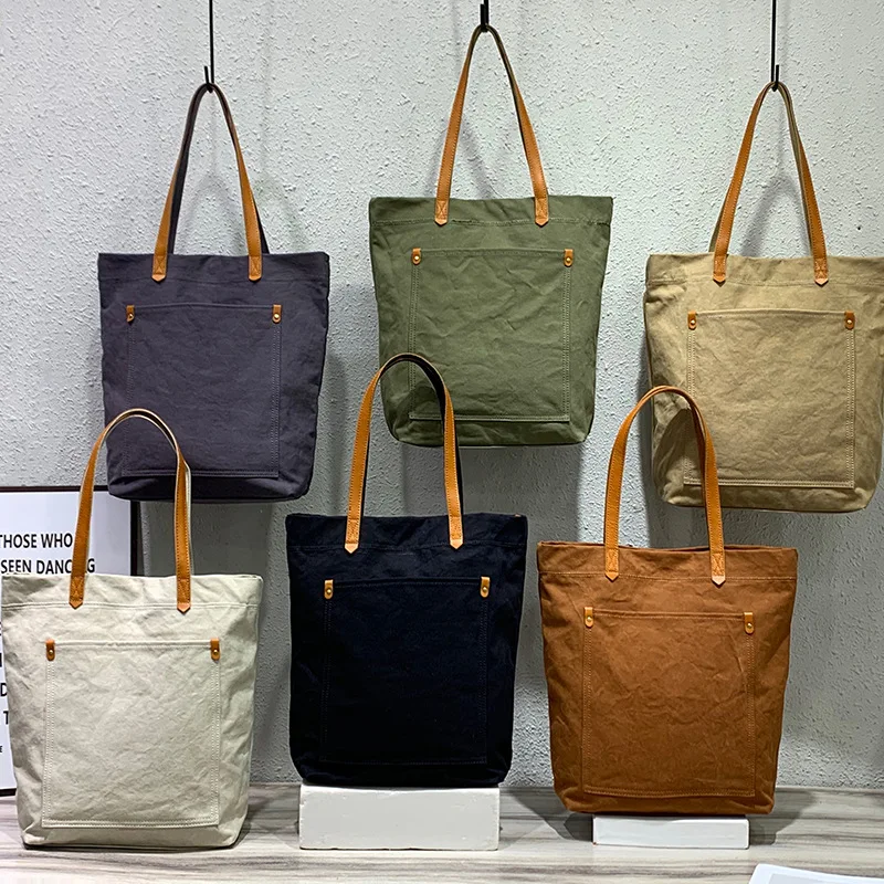 

Large capacity wear-resistant waterproof women's canvas bag, large opening bucket tote bag, multi-way men's shoulder bag