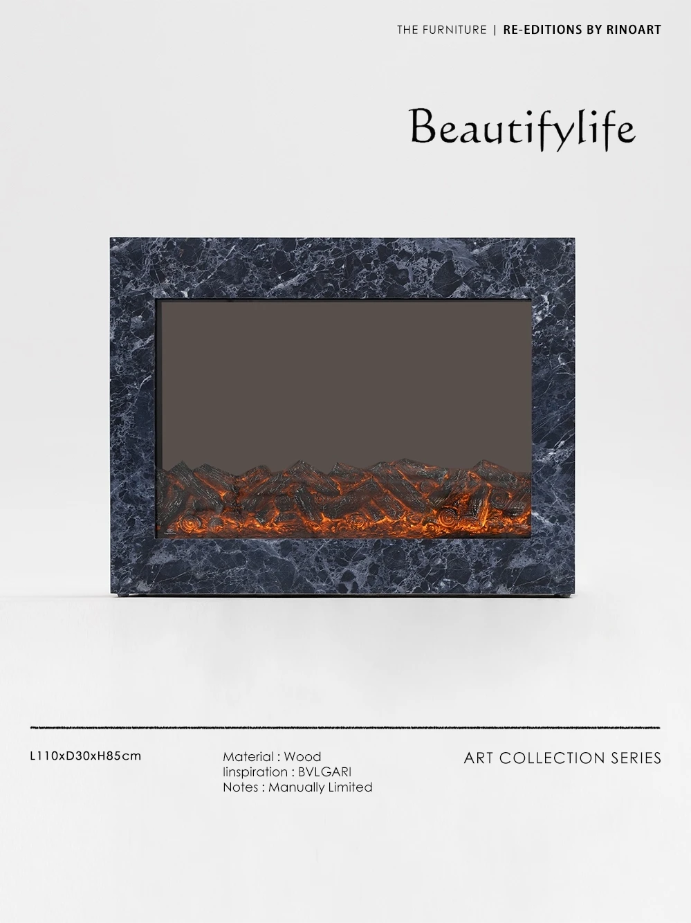 

Blue/Amber Crystal Yellow "Simulation Fire Fireplace Solid Wood Decorative Pattern Side Cabinet