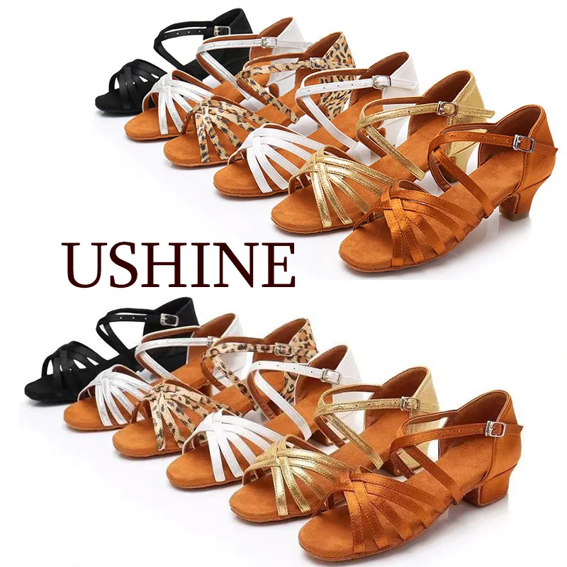 USHINE Children Adult Latin Dance Shoes Girls Kids Dance Sneakers Ballroom Dancing Shoes Medium Heel Soft Bottom Exercise Shoes