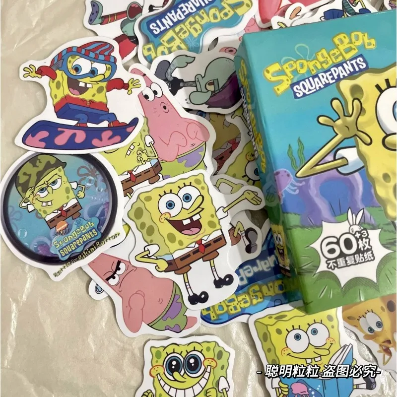 60枚スポンジボブ漫画かわいい防水ステッカーギフトボックス電話ケースコンピュータウォーターカップスーツケース装飾ギフト男の子と女の子へ。