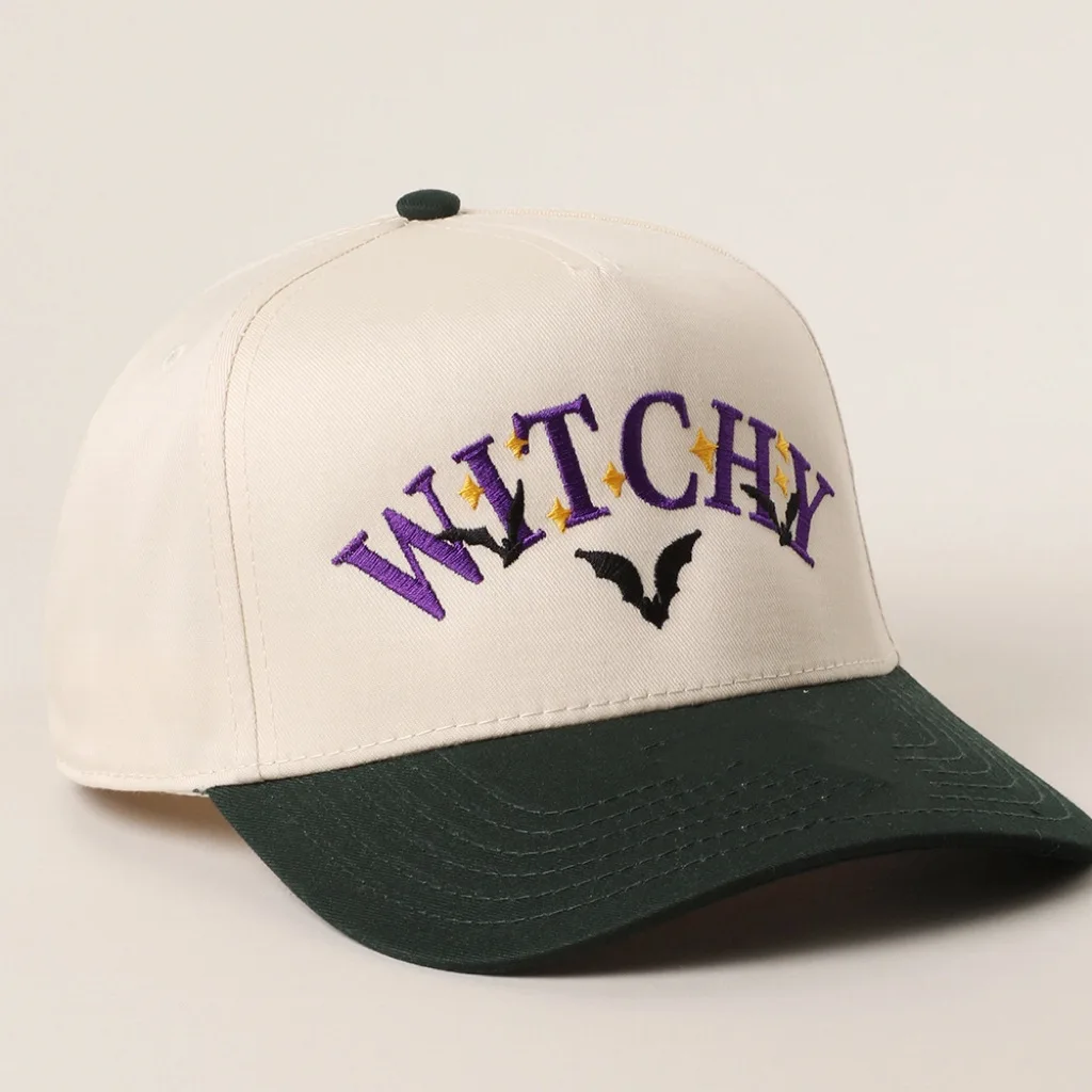 Halloween Witchy Baseball Cap - Adjustable Witch Hat with Purple Letters & Bats, Lightweight Trick-or-Treat Party Hat for Women