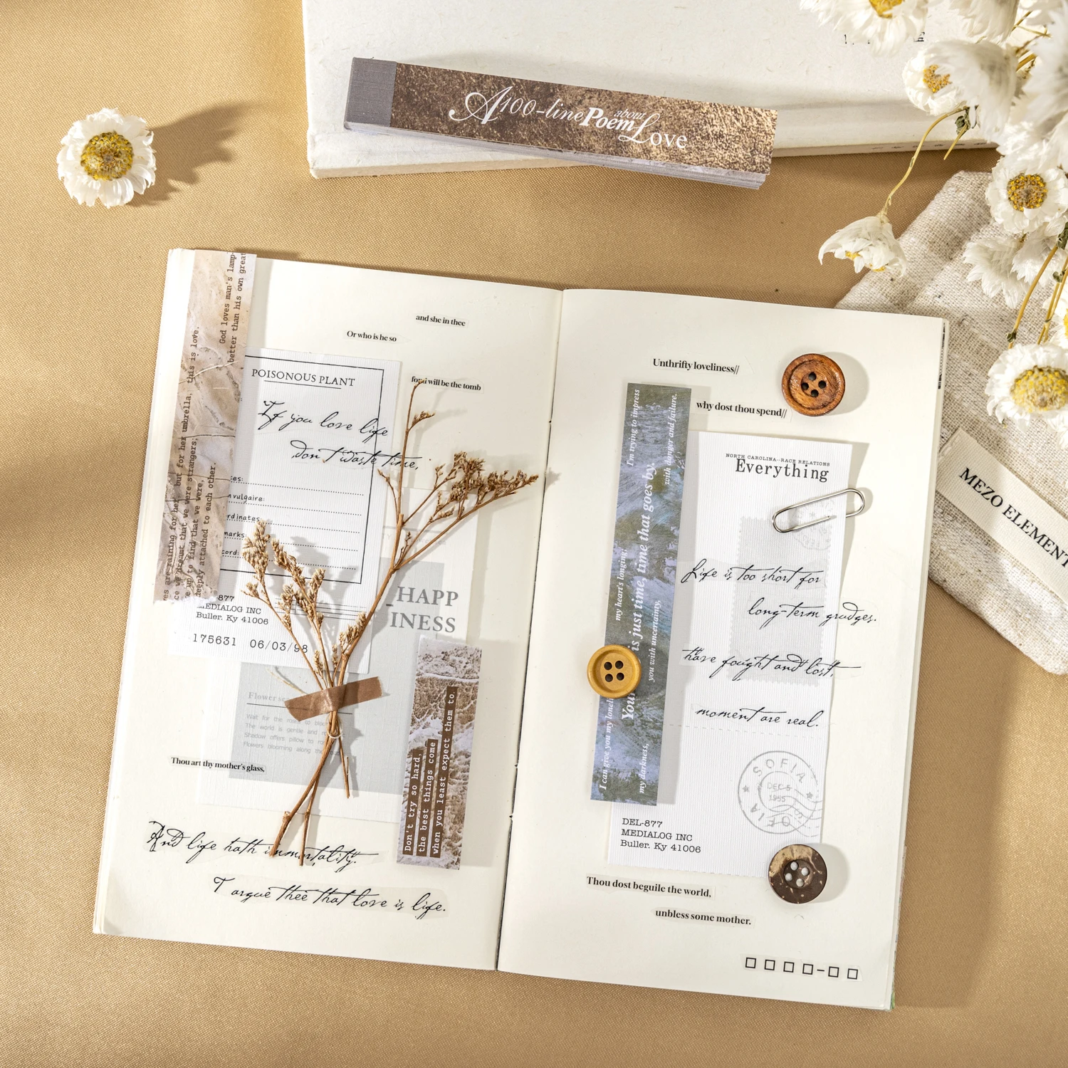 100 خطًا من الشعر على سلسلة الحب، كتاب ملصقات للمناظر الطبيعية بنص إنجليزي عتيق، مواد مجلة إبداعية يمكنك صنعها بنفسك، أدوات مكتبية مجمعة #5