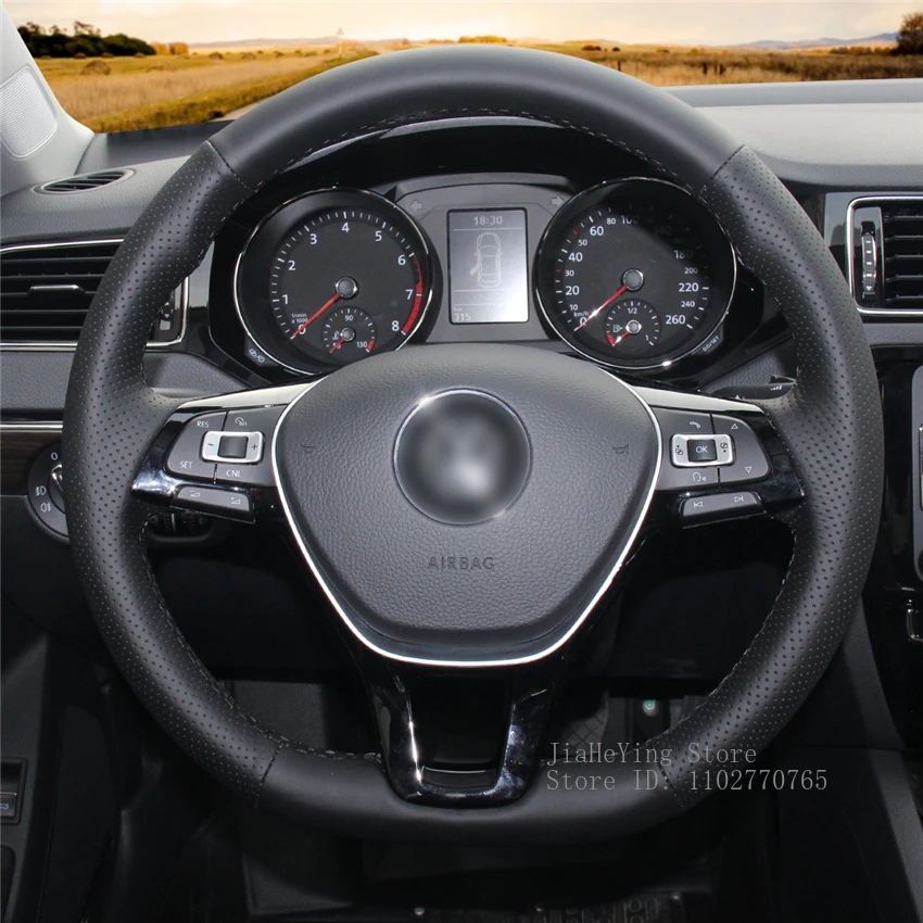 

DIY Hand-Stitched Non-slip Leather Steering Wheel Cover for Volkswagen Golf 7 Mk7 New Polo Jetta Passat B8 Tiguan Sharan Touran