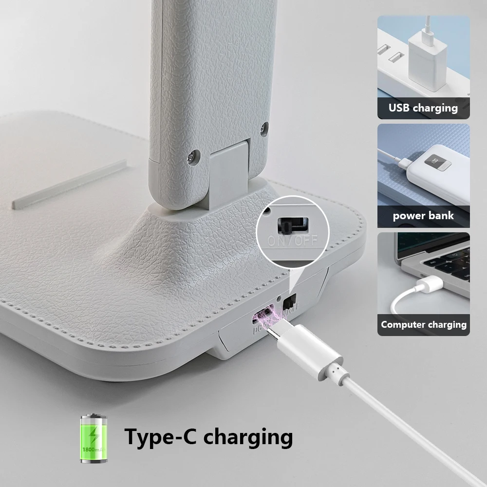 Светодиодная настольная лампа с подключением, зарядка через USB, 3 цвета, настольная лампа с бесступенчатой регулировкой яркости, сенсорная складная лампа для защиты глаз, ночник для чтения