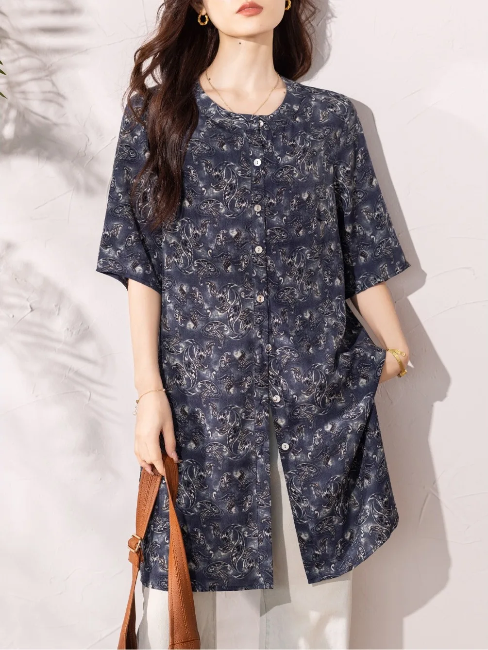 

Ele Floral Print Chiffon irt Women's Summer Faion Long Top Loose Fit ort Sve Versatile Sle Regular Length