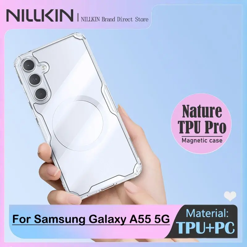 

Магнитный чехол NILLKIN для Samsung Galaxy A55, 4-угольная защита подушки безопасности, экологически чистые материалы, противоударные бамперы, нескользящие