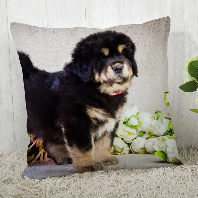 Cute Tibetan Mastiff Puppy Pattern Pillowcase Pattern Cushion Cover Suitable For Sofa Bedroom Car Pillow Cover