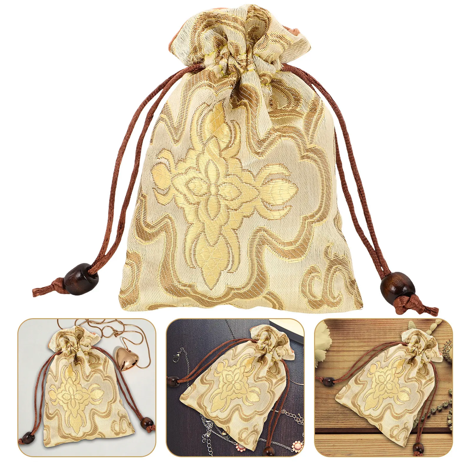 

Chinese Silk Brocade Embroidered Drawstring Jewelry Pouch Small Storage Bag Organizer for Singing Bowl and Small Accessories