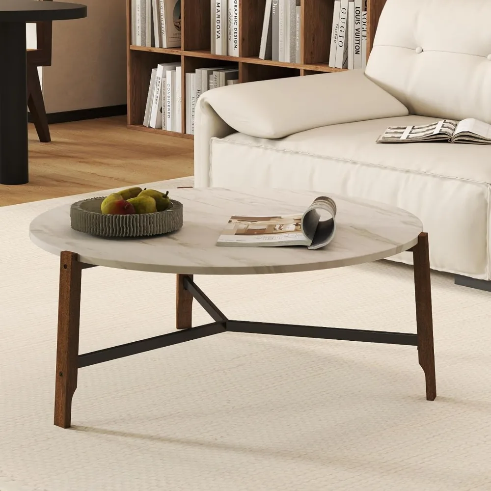 

YO Round Coffee Table, 36” Wooden Coffee Tables for Living Room, Modern Corner Table for Small Spaces, White