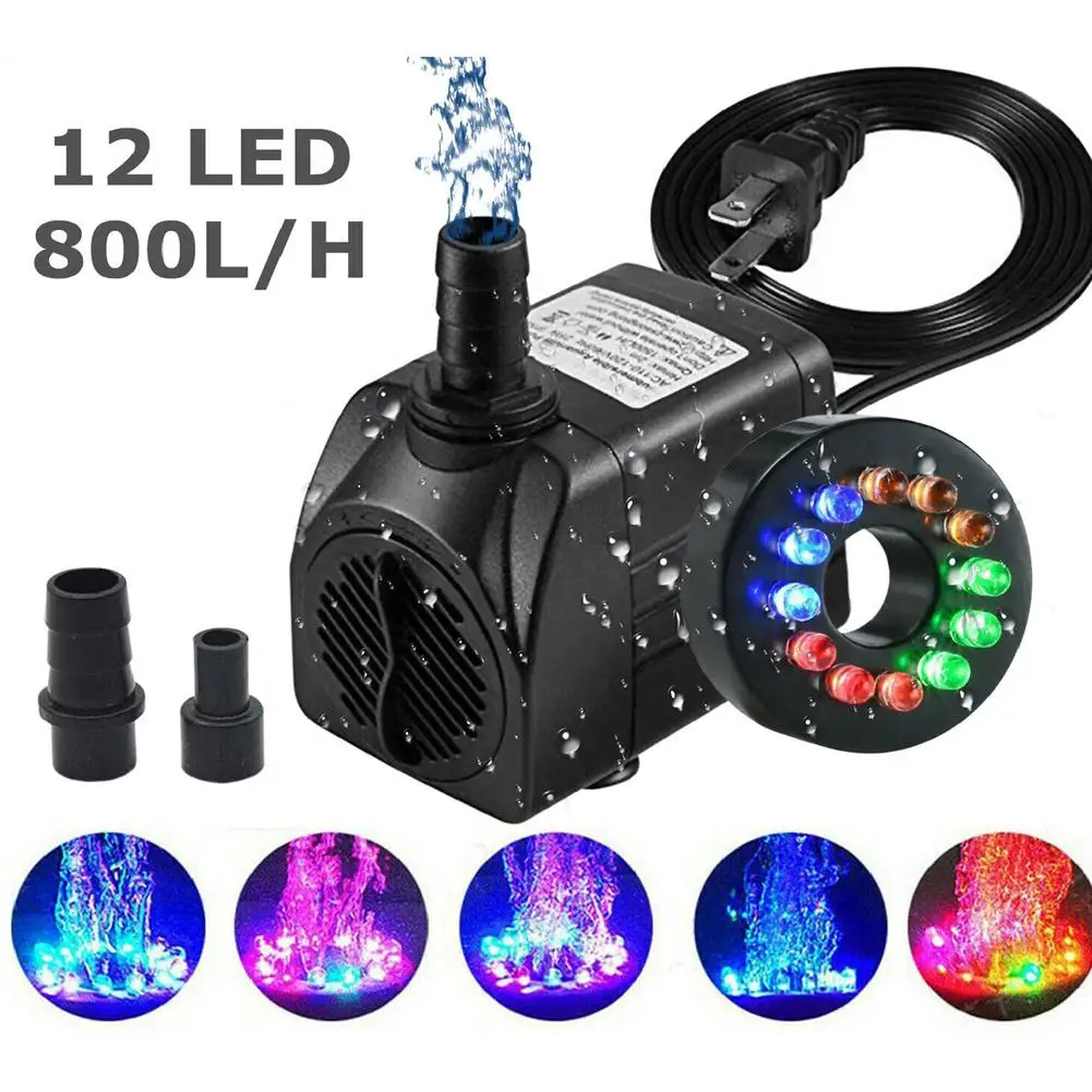 Submersible Water Pump With 12 Led 15w Lights Noise Reduction For Fountain Swimming Pool Pond Tank