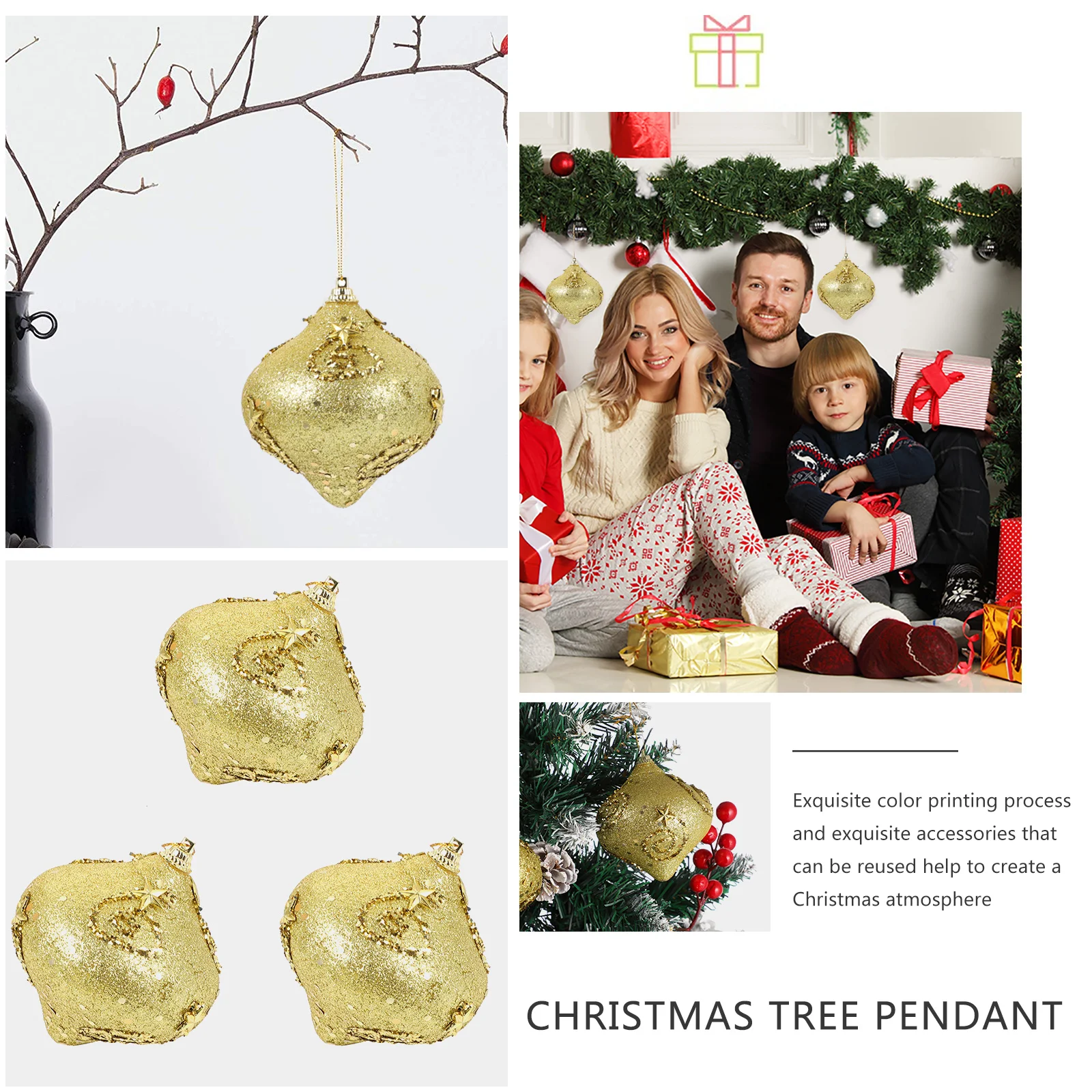 

30pcs Decorative Ball Hangings Golden Glitter Christmas Tree Ornament Xmas Party Supplies Holiday Decoration Wedding Anniversary
