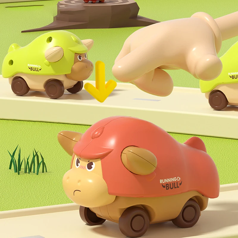 Press To Go autospeelgoed voor peuters, baby mini dierenraceauto's, speelvoertuig voor baby's, Push Go Friction Bull-speelgoed voor 18 24 maanden