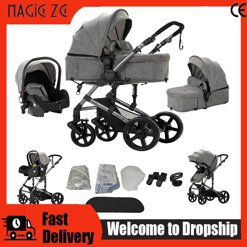 Luxus-Kinderwagen 3-in-1 mit Autositz Baby-Reisesystem Leichter Kinderwagen Einfach zu Faltender Buggy für Neugeborene Babykutsche