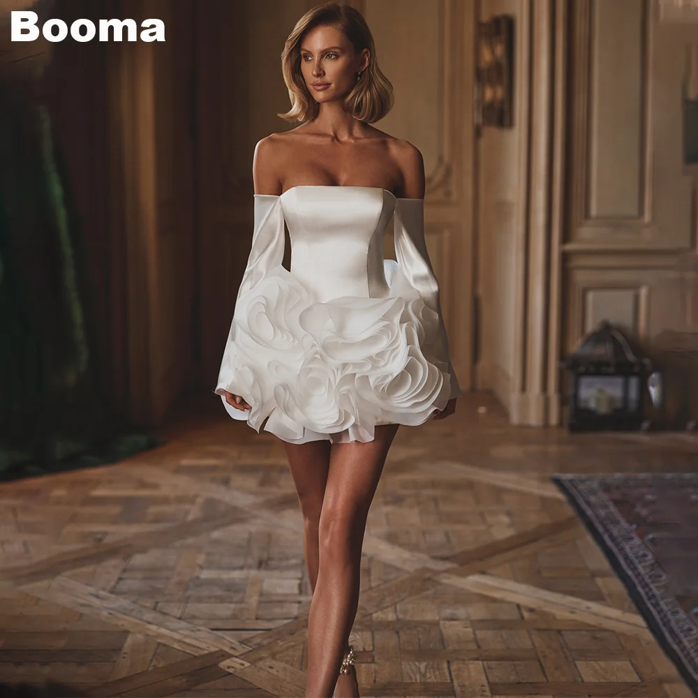 

Booma A-line Mini Wedding Party Dresses Boat Neck Ruffles Bow Gowns Brides Party Gown for Women Prom Dress Cocktail Dress