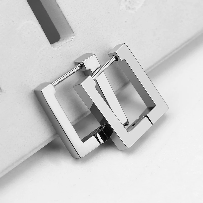 Fashion Geometric Stainless Steel  Square Triangle Hoop Earrings Men Women Stainless Steel Punk Hiphop Piercing Jewelry Gifts