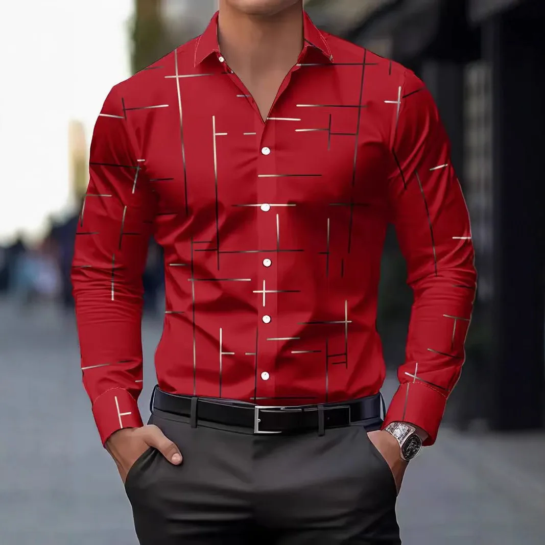 Men's Long Sleeve Shirt Spring And Autumn Premium Line Design Business Casual Handsome Trend Printed Top