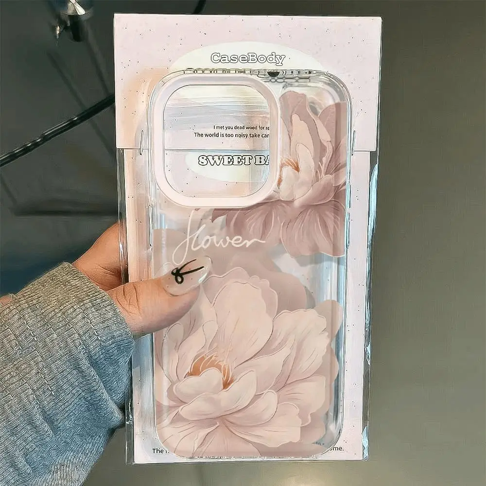 Simplicity Oil Painting Flower Phone Case For iPhone 16 15 14 13 12 11ProMax XR XS MAX 78Plus Y2K Girl Cute Anti Fall Back Cover