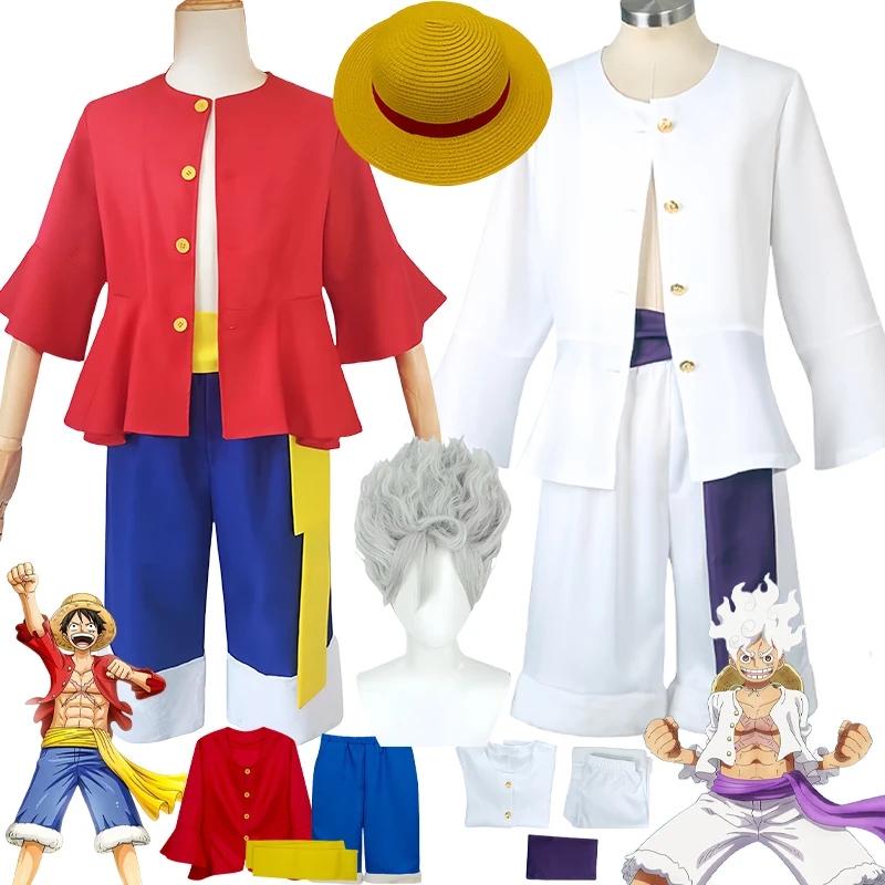 

Anime Luffy Cosplay Costume Nika Cosplay Luffy Uniform Coat Pants Belt Nika Wig Hat Halloween Carnival for Men Comic Con