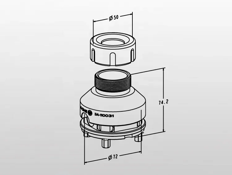 Porte-mandrin à pince en inox ER-035297 D72 pour pièces cylindriques compatible avec A-ONE 3A -110031