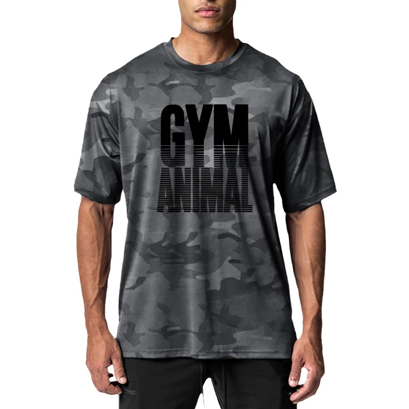 Camouflage Oversized Gym Clothing Mesh Quick Dry Fitness T shirt Mens Loose Half Sleeve T-Shirt Streetwear Bodybuilding Tees