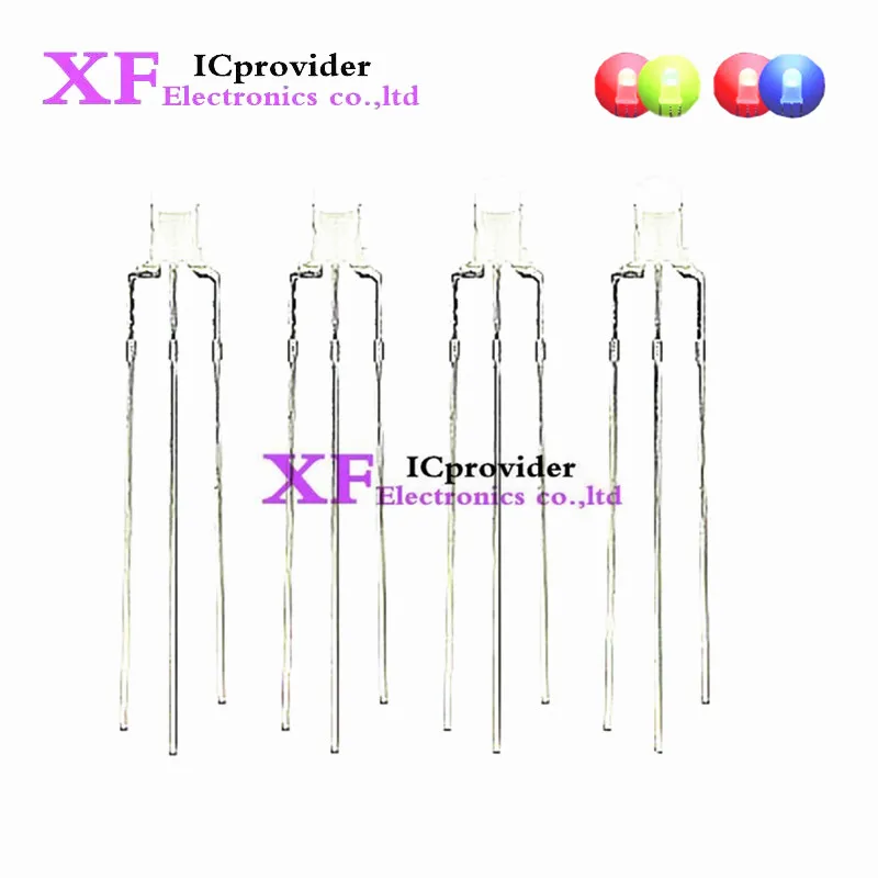 50pcs F5 5MM Round Clear Fog Two Color Common Anode Cathode LED Red &amp Green Red amp Blue Bi-Color 3 Pins Light Emitting Diode
