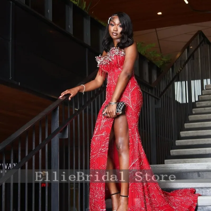 Abito da compleanno sexy con scollo a cuore Squisito paillettes di cristallo con perline Nappa Sirena Abiti da festa divisi 2026 Abiti da ballo personalizzati