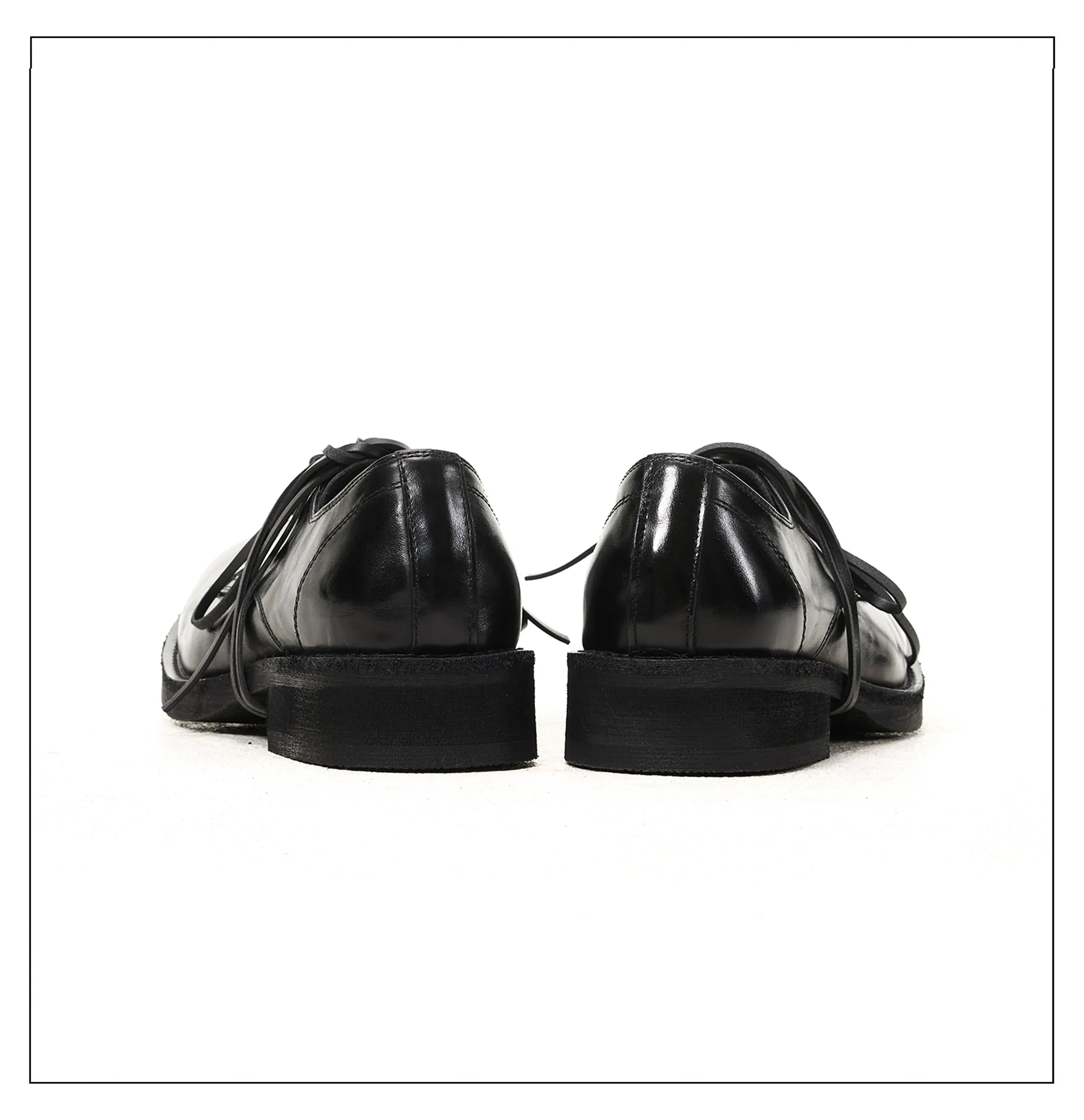 Black whole shoe washed cowhide round toe handmade derby leather shoes men's thick soled casual formal commuting