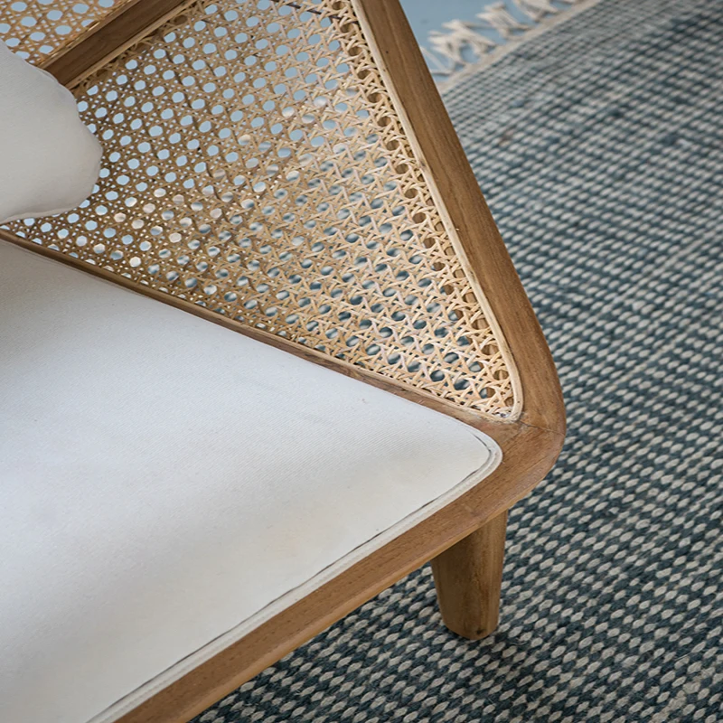 41x32x29.5" Tectona Teak Leisure Chair with Rattan Cane Back Contemporary Accent for Room.On-Site image 2